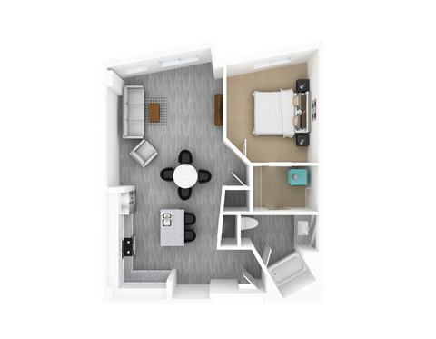Floor plan for 1 bed, 1 bath, 910 sqft